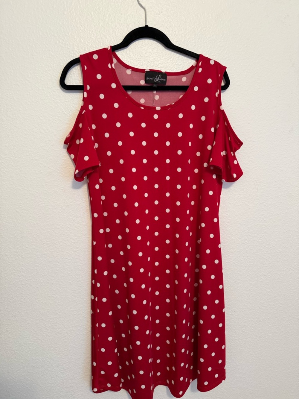 Lexington Ave Red Polka Dot Cold-Shoulder Dress SizeL